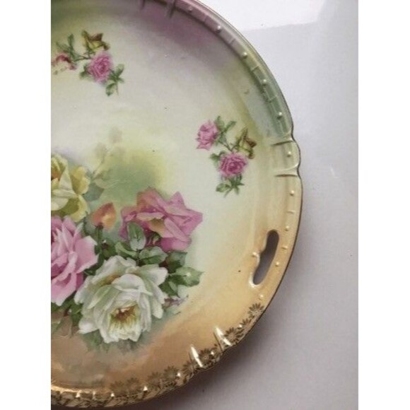VTG Carl Schumann Arzberg Bavaria Porcelain Wild Roses Chop/Cabinet Plate - Picture 10 of 12